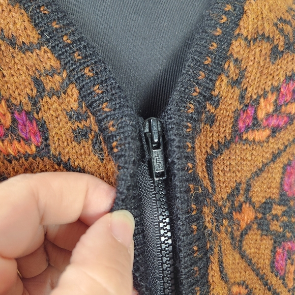 PERUVIAN CONNECTION 100% alpaca zip front boho cardigan - Picture 6 of 11